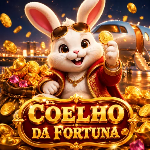 Coelho do Fortune Rabbit cercado de moedas